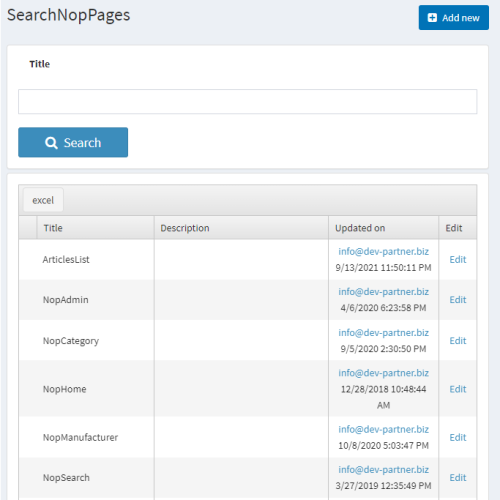 Search Nop Pages Admin